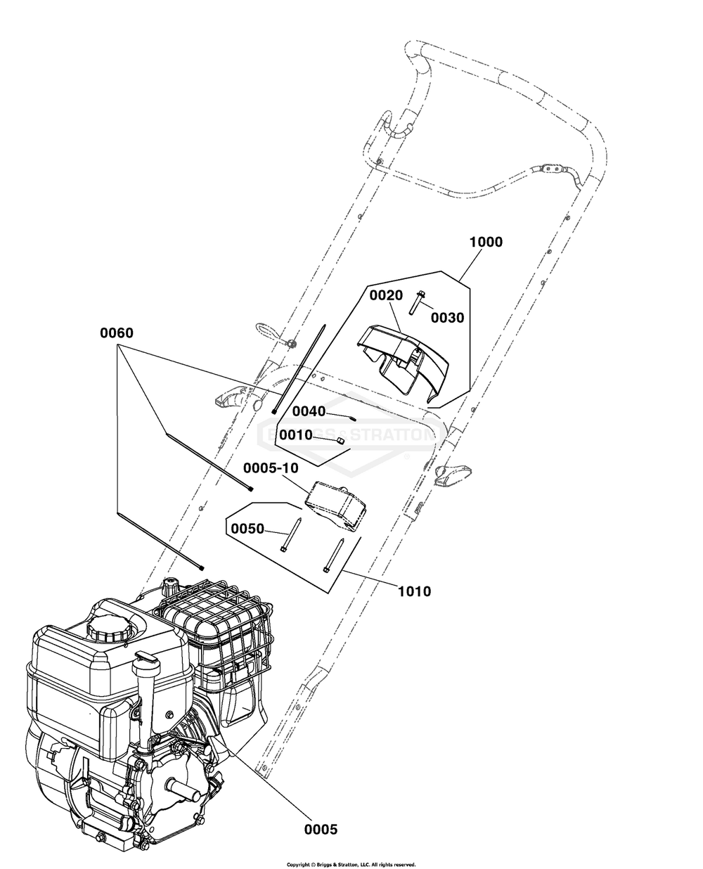 Engine Group Diagram and Parts List for 1697294-00 (1022EE)(2020) Briggs and Stratton Snow Blower